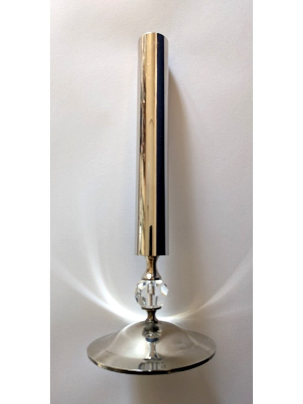 Vintage Elegance Candle Holder EP Brass Silver Plated Faceted Crystal 8 In